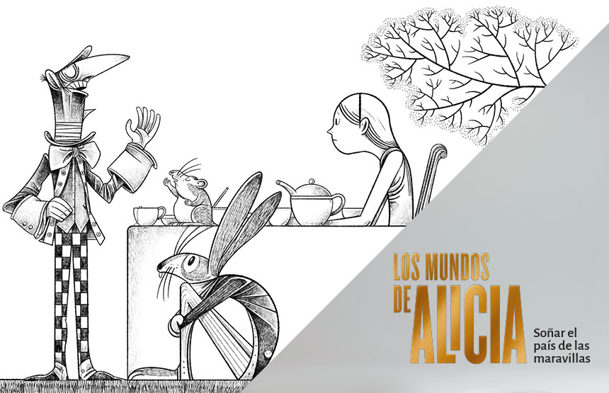 Actividad de la exposición los mundos de alicia. soñar el país de las maravillas y del ciclo a la hora del té con alicia